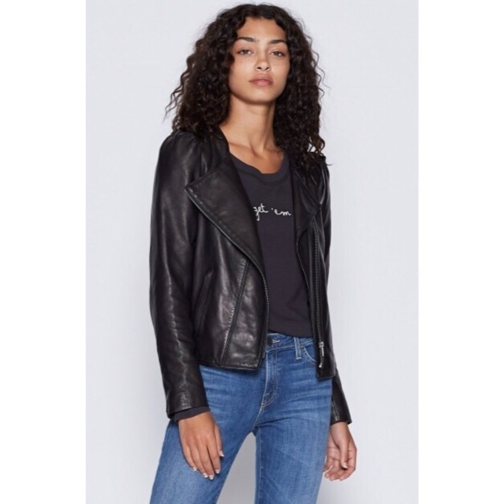 Joie Derica Leather Black Motorcycle Jacket XS S Moto Classic Edgy